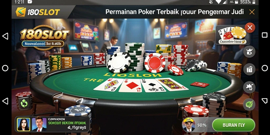 Screenshot gameplay utama 180SLOT yang menampilkan suasana poker seru.