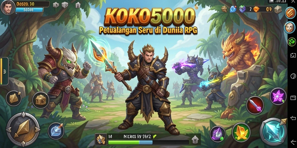 Screenshot gameplay KOKO5000 menampilkan pertarungan seru di lingkungan RPG.