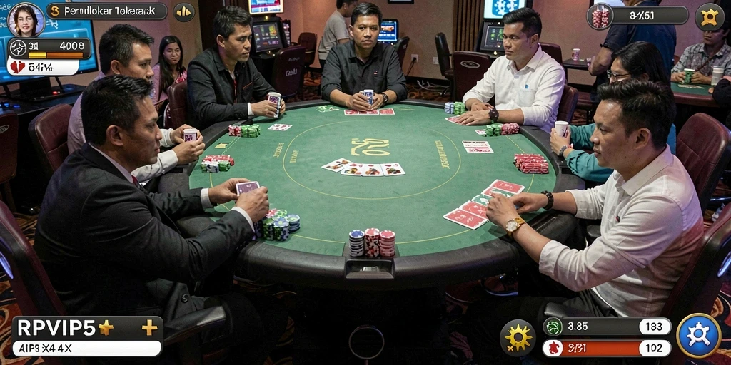 Screenshot RPVIP5 menampilkan pertandingan Poker yang intens dan mendebarkan.