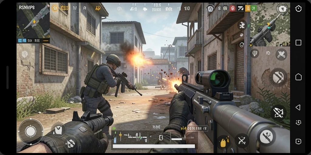 Gameplay seru dalam permainan FPS RSNVIP8 yang mendebarkan.